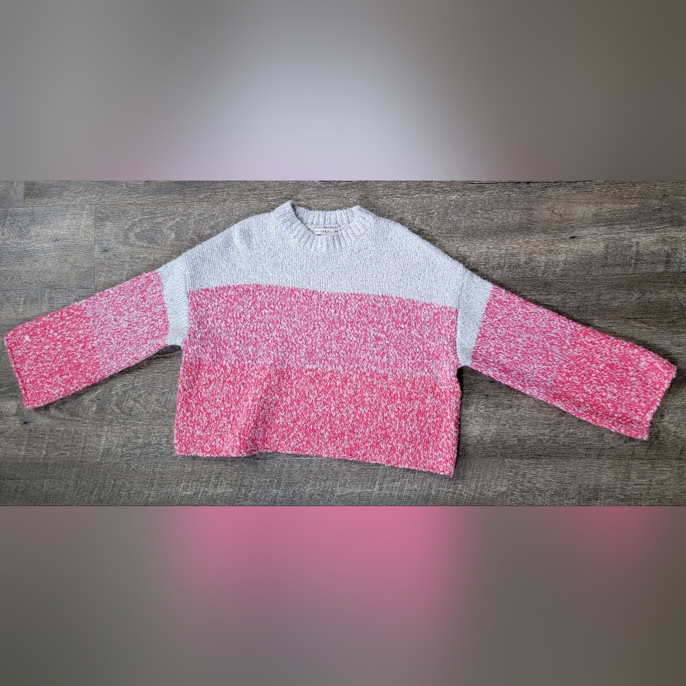 Sincerely Jules Chunky Knit Oversized Cropped Sweater Women's S Gray Pink Red NW - Picture 5 of 13